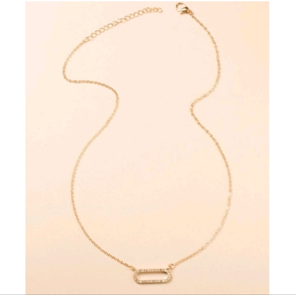 Anthropologie Delicate Diamond Open Oval Rectangle Pendant Gold Necklace - Picture 3 of 4